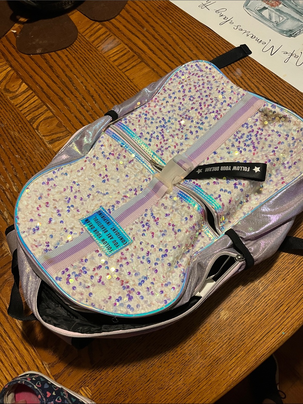 Sequin-Embellished Lavender Girls' Backpack - Follow Your Dream